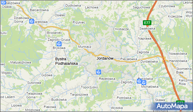 mapa Jordanów powiat suski, Jordanów powiat suski na mapie Targeo