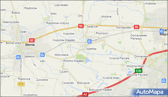 mapa Józefów gmina Ożarów Mazowiecki, Józefów gmina Ożarów Mazowiecki na mapie Targeo