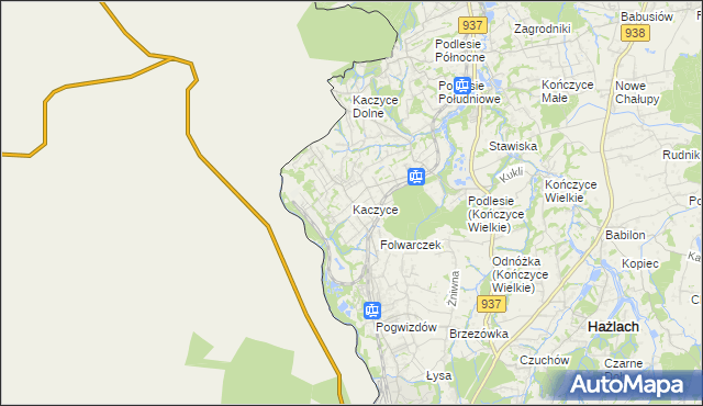mapa Kaczyce gmina Zebrzydowice, Kaczyce gmina Zebrzydowice na mapie Targeo