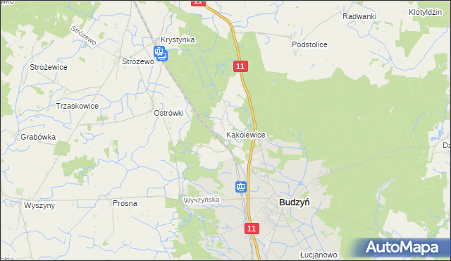 mapa Kąkolewice gmina Budzyń, Kąkolewice gmina Budzyń na mapie Targeo