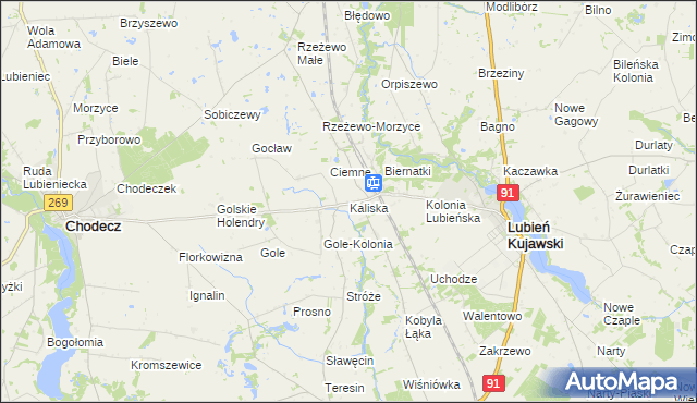mapa Kaliska gmina Lubień Kujawski, Kaliska gmina Lubień Kujawski na mapie Targeo