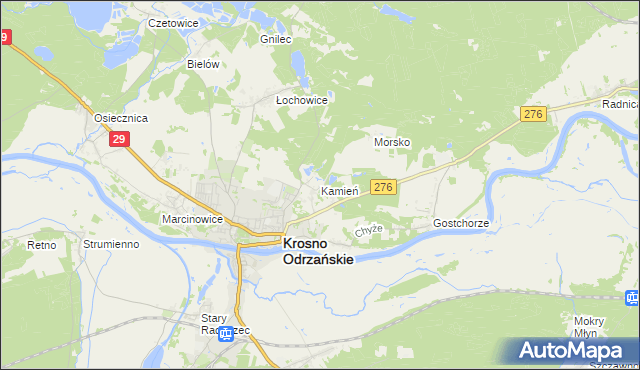 mapa Kamień gmina Krosno Odrzańskie, Kamień gmina Krosno Odrzańskie na mapie Targeo