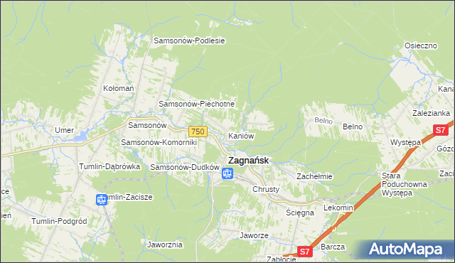 mapa Kaniów gmina Zagnańsk, Kaniów gmina Zagnańsk na mapie Targeo