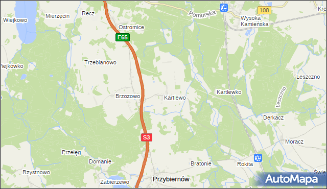 mapa Kartlewo gmina Przybiernów, Kartlewo gmina Przybiernów na mapie Targeo