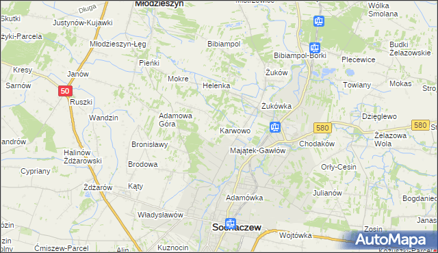 mapa Karwowo gmina Sochaczew, Karwowo gmina Sochaczew na mapie Targeo
