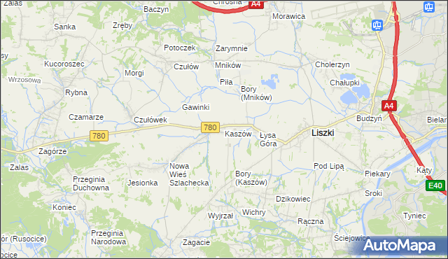 mapa Kaszów gmina Liszki, Kaszów gmina Liszki na mapie Targeo