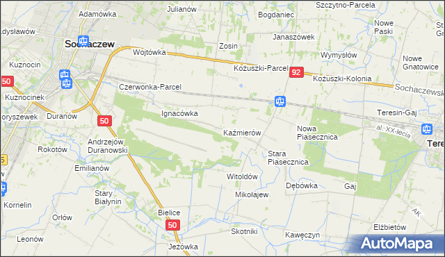 mapa Kaźmierów gmina Sochaczew, Kaźmierów gmina Sochaczew na mapie Targeo
