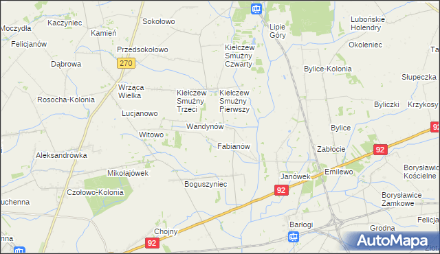 mapa Kiełczew Górny, Kiełczew Górny na mapie Targeo