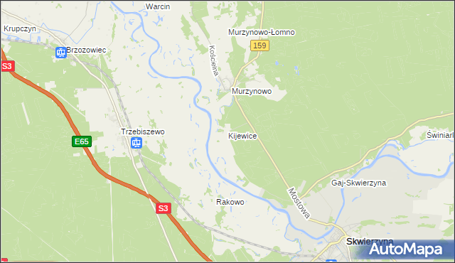 mapa Kijewice gmina Skwierzyna, Kijewice gmina Skwierzyna na mapie Targeo