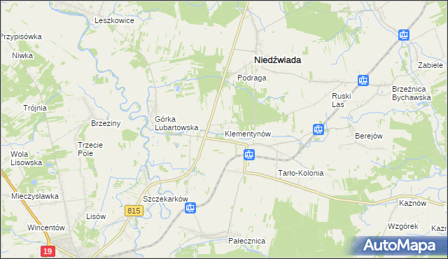 mapa Klementynów gmina Niedźwiada, Klementynów gmina Niedźwiada na mapie Targeo