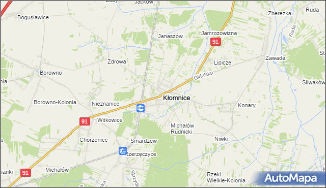 mapa Kłomnice, Kłomnice na mapie Targeo