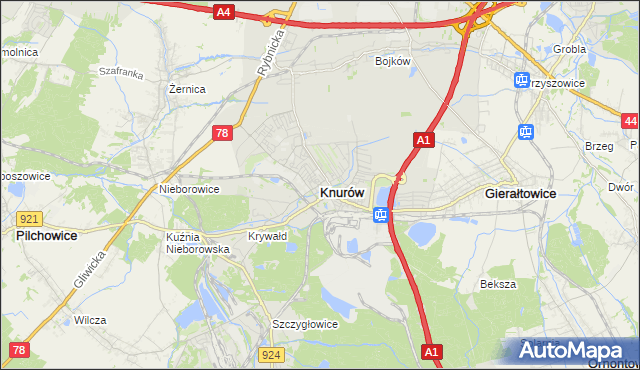 mapa Knurów powiat gliwicki, Knurów powiat gliwicki na mapie Targeo