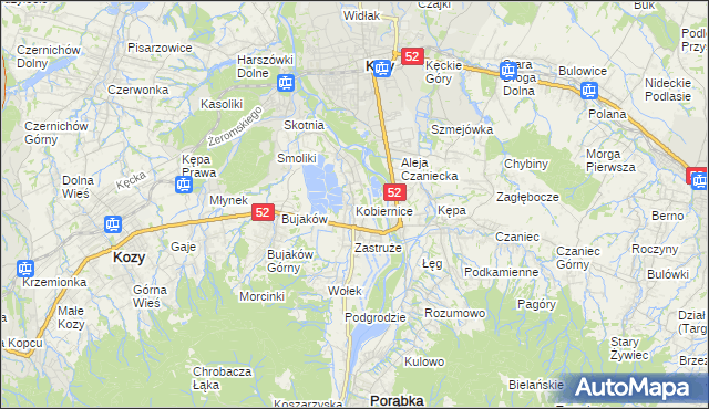 mapa Kobiernice, Kobiernice na mapie Targeo