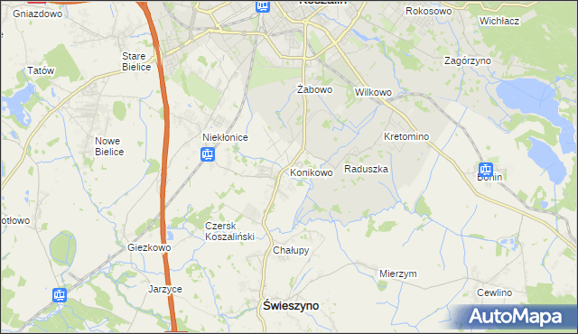 mapa Konikowo gmina Świeszyno, Konikowo gmina Świeszyno na mapie Targeo