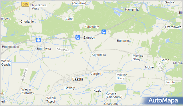 mapa Korzenica gmina Laszki, Korzenica gmina Laszki na mapie Targeo