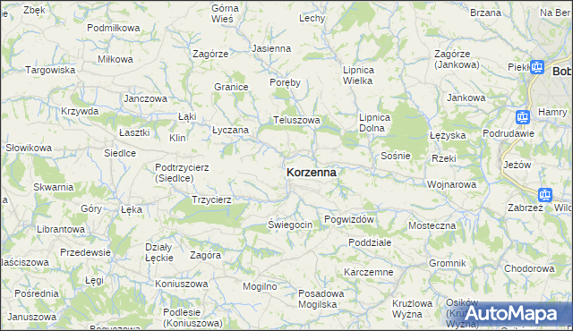 mapa Korzenna, Korzenna na mapie Targeo