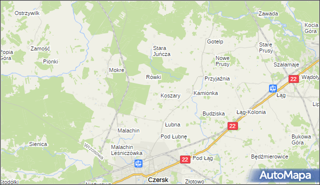 mapa Koszary gmina Czersk, Koszary gmina Czersk na mapie Targeo