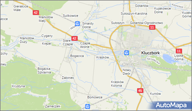 mapa Krasków gmina Kluczbork, Krasków gmina Kluczbork na mapie Targeo