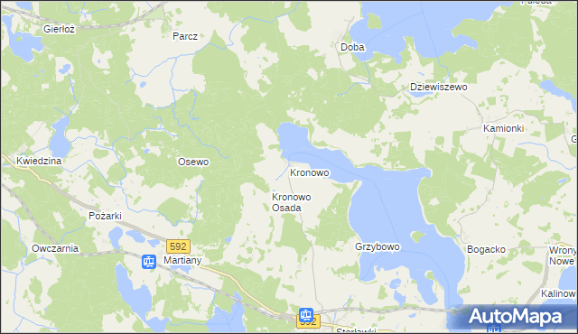 mapa Kronowo gmina Ryn, Kronowo gmina Ryn na mapie Targeo