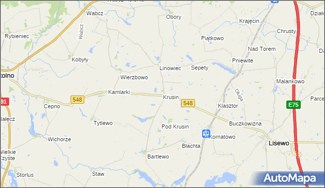 mapa Krusin gmina Lisewo, Krusin gmina Lisewo na mapie Targeo