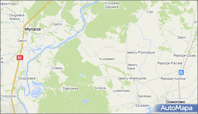 mapa Kruszewo gmina Goworowo, Kruszewo gmina Goworowo na mapie Targeo