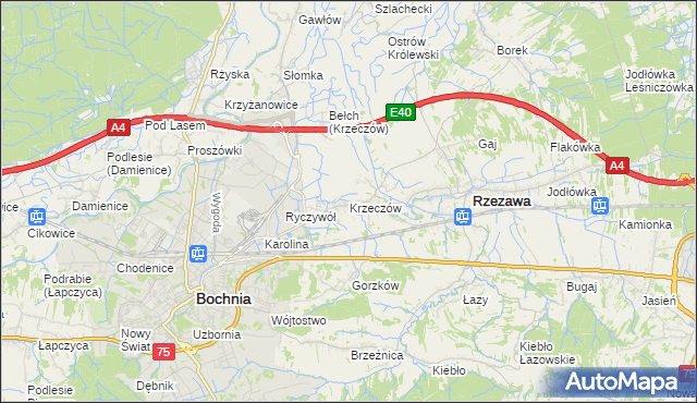 mapa Krzeczów gmina Rzezawa, Krzeczów gmina Rzezawa na mapie Targeo