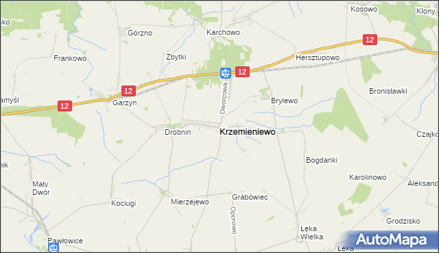 mapa Krzemieniewo powiat leszczyński, Krzemieniewo powiat leszczyński na mapie Targeo