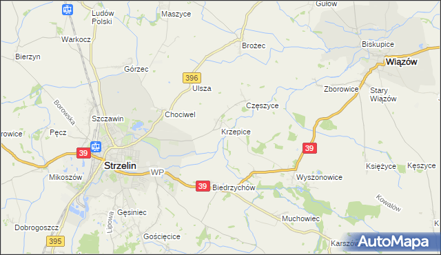 mapa Krzepice gmina Strzelin, Krzepice gmina Strzelin na mapie Targeo