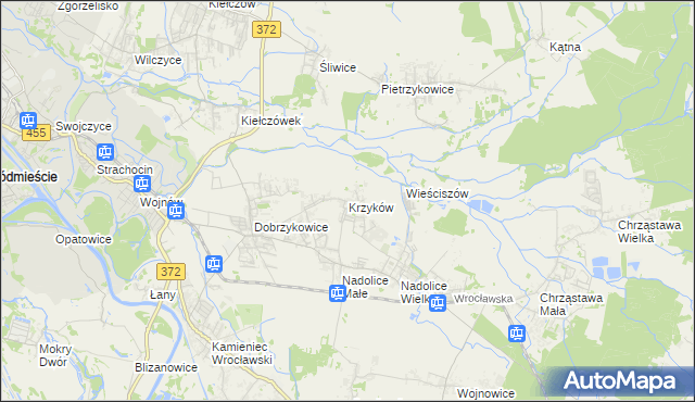 mapa Krzyków gmina Czernica, Krzyków gmina Czernica na mapie Targeo