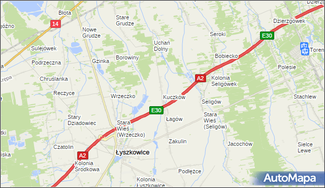 mapa Kuczków gmina Łyszkowice, Kuczków gmina Łyszkowice na mapie Targeo