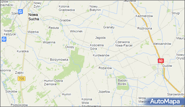 mapa Kurdwanów gmina Nowa Sucha, Kurdwanów gmina Nowa Sucha na mapie Targeo