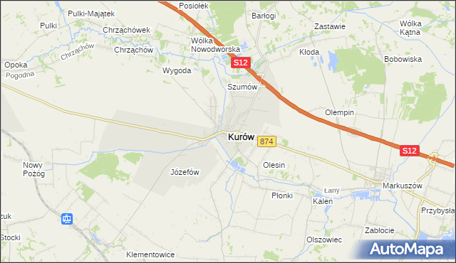 mapa Kurów powiat puławski, Kurów powiat puławski na mapie Targeo