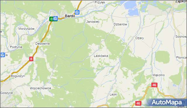 mapa Laskówka gmina Bardo, Laskówka gmina Bardo na mapie Targeo