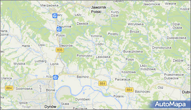 mapa Laskówka gmina Dynów, Laskówka gmina Dynów na mapie Targeo