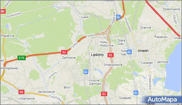 mapa Lędziny powiat bieruńsko-lędziński, Lędziny powiat bieruńsko-lędziński na mapie Targeo