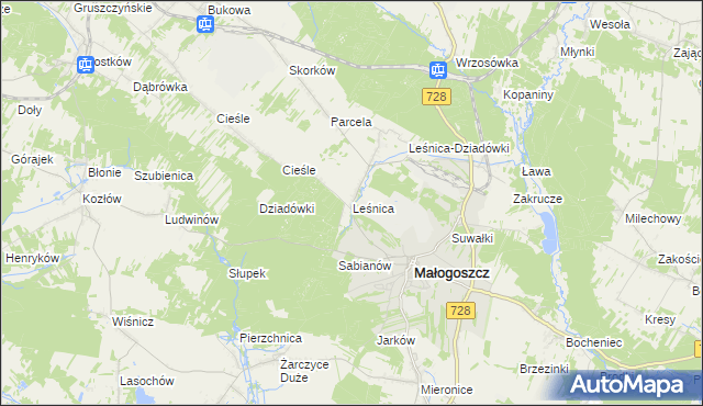mapa Leśnica gmina Małogoszcz, Leśnica gmina Małogoszcz na mapie Targeo