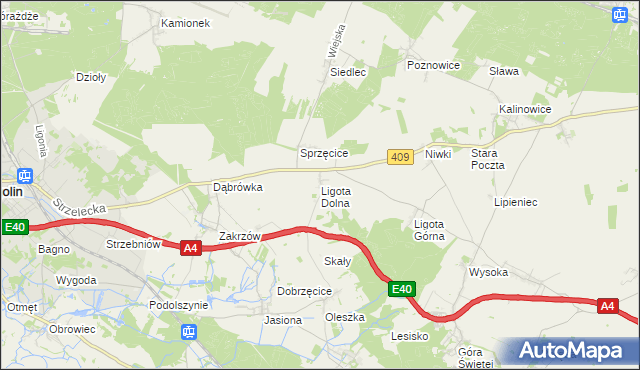 mapa Ligota Dolna gmina Strzelce Opolskie, Ligota Dolna gmina Strzelce Opolskie na mapie Targeo