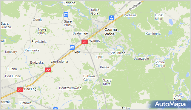mapa Lipki gmina Czersk, Lipki gmina Czersk na mapie Targeo