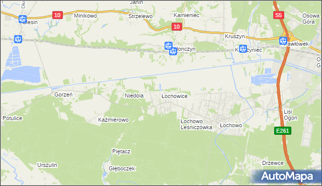 mapa Łochowice gmina Białe Błota, Łochowice gmina Białe Błota na mapie Targeo