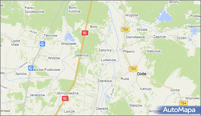 mapa Ludwików gmina Gidle, Ludwików gmina Gidle na mapie Targeo