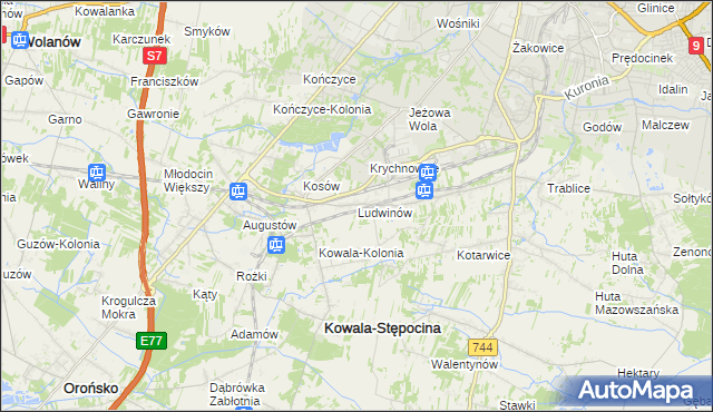 mapa Ludwinów gmina Kowala, Ludwinów gmina Kowala na mapie Targeo
