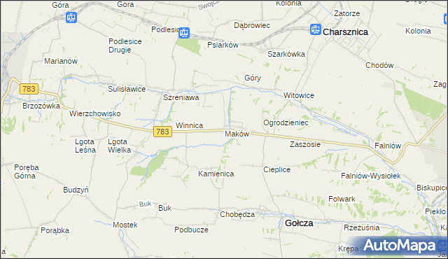 mapa Maków gmina Gołcza, Maków gmina Gołcza na mapie Targeo
