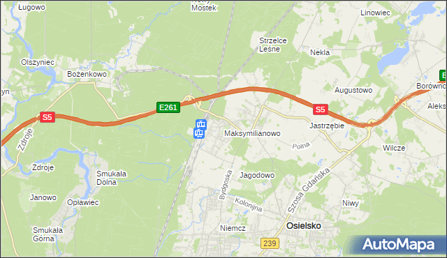 mapa Maksymilianowo gmina Osielsko, Maksymilianowo gmina Osielsko na mapie Targeo