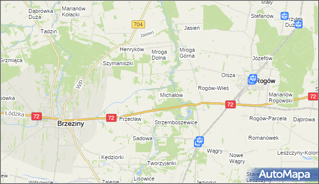 mapa Michałów gmina Brzeziny, Michałów gmina Brzeziny na mapie Targeo