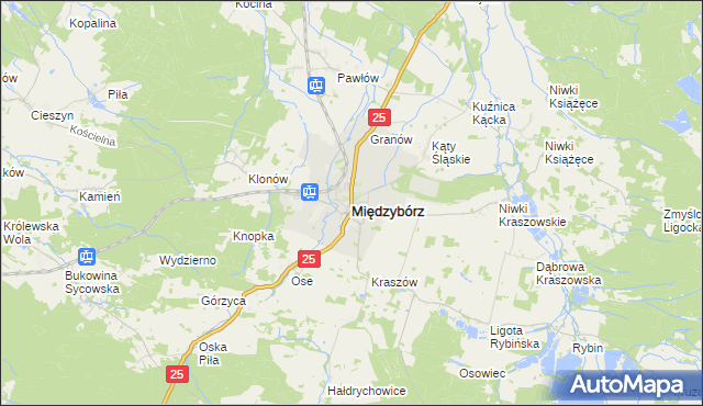 mapa Międzybórz powiat oleśnicki, Międzybórz powiat oleśnicki na mapie Targeo