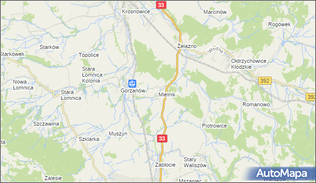 mapa Mielnik gmina Bystrzyca Kłodzka, Mielnik gmina Bystrzyca Kłodzka na mapie Targeo