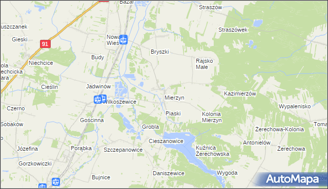 mapa Mierzyn gmina Rozprza, Mierzyn gmina Rozprza na mapie Targeo