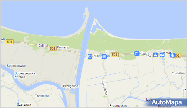 mapa Mikoszewo, Mikoszewo na mapie Targeo