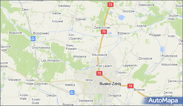 mapa Mikułowice gmina Busko-Zdrój, Mikułowice gmina Busko-Zdrój na mapie Targeo