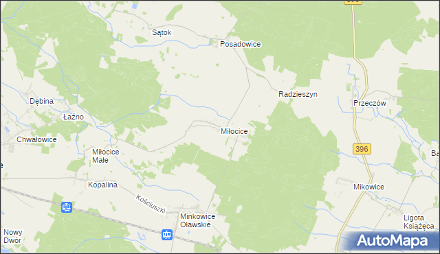 mapa Miłocice gmina Jelcz-Laskowice, Miłocice gmina Jelcz-Laskowice na mapie Targeo